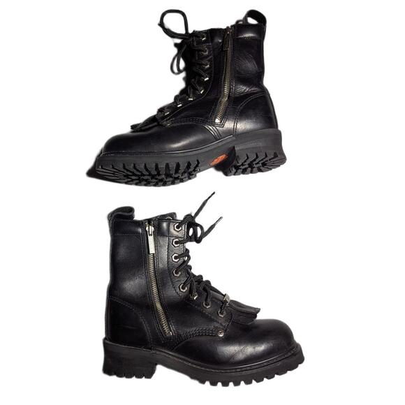 Harley Davidson Women's Black Leather 82041 Exposed Zip Kiltie Logger Boots 6.5 - Picture 1 of 6